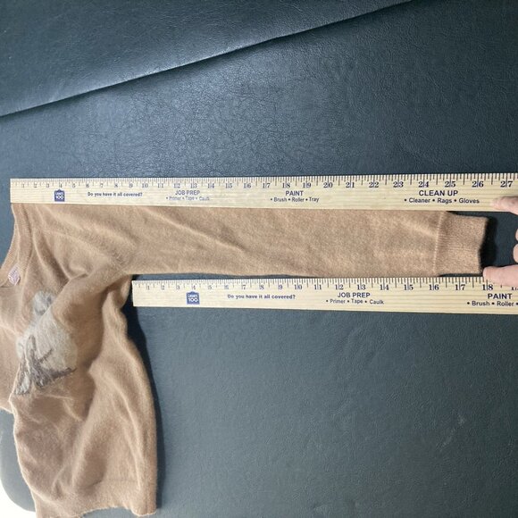 Philosophy Womens Cashmere Bulldog Sweater Camel Tan Graphic Cozy Luxe Winter - Picture 10 of 12